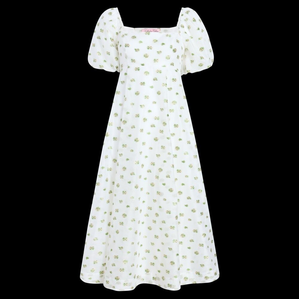NWT Hill House Home Organza Matilda Dress - Olive/Coral Floral Jacquard Size M